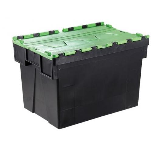 Kontejner s připojeným víkem 56L Zelená, Polypropylen, 600 mm x 400 mm x 310 mm RS PRO