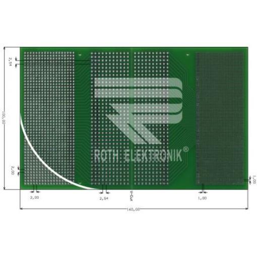 Eurocard RE610-LF, oboustranná FR4 s 15 x 47, 37 x 94, 7 x 37 0.3mm otvory, rozteč 1 x 1mm 160 x 100 x 1.5mm