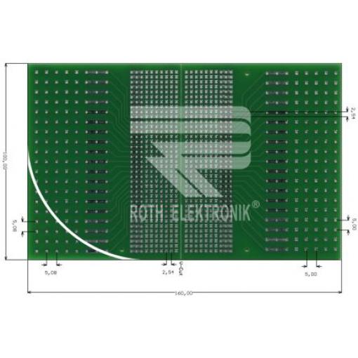 Eurocard RE640-LF, oboustranná FR4 s 5 x 19, 7 x 37 1.1mm otvory, rozteč 2.54 x 2.54mm 160 x 100 x 1.5mm