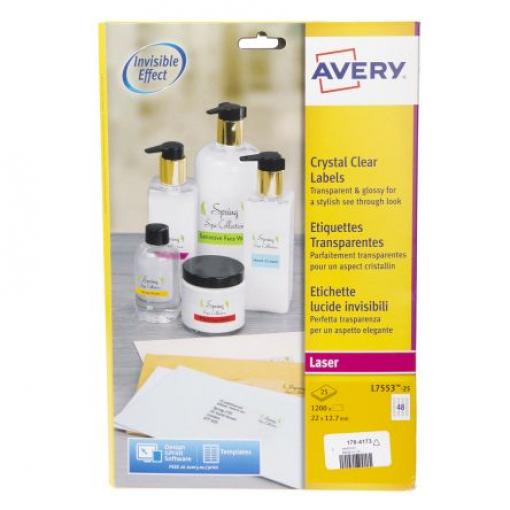 List se štítky L7553-25 Lepicí, množství v balení: 1200 V balení, Průhledné Víceúčelové Avery Laser