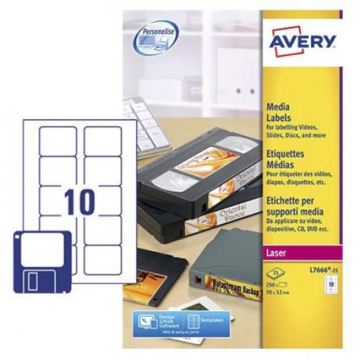 List se štítky L7666-25 Lepicí, množství v balení: 25 V balení, Bílá CD, DVD Avery Laser