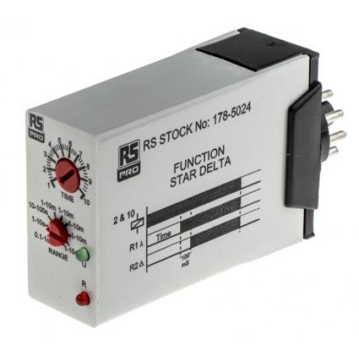RS PRO Časovací relé, řada: RS PRO 2x SPDT 11kontaktové 12 to 250 V dc 12 V ac, 240 V ac 1 funkce 11 kolíků 0.1 s to 10