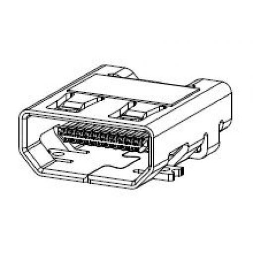 Molex Konektor HDMI, číslo řady: 46765, Type D Vnitřní, počet kontaktů: 19, orientace těla: Pravý úhel, 30 V