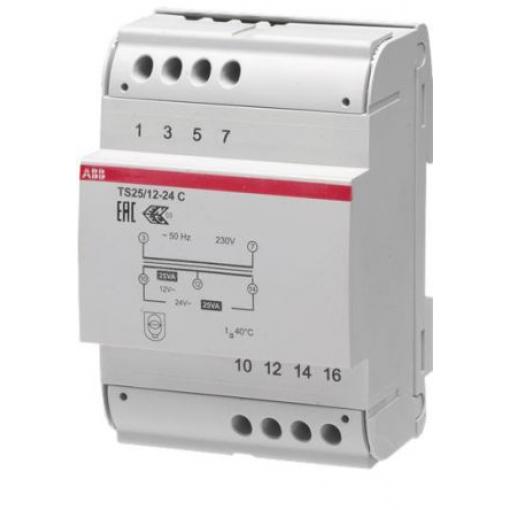 ABB Zvonkový transformátor 25 W, primární napětí: 230 V, sekundární napětí: 24 V, počet výstupů: 5, Lišta DIN
