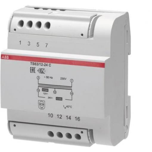 ABB Zvonkový transformátor 63 W, primární napětí: 230 V, sekundární napětí: 24 V, počet výstupů: 5, Lišta DIN