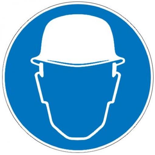 Brady Povinná značka, Polybutylentereftalát, Modrá, Bílá Head Protection Must Be Worn Samolepicí