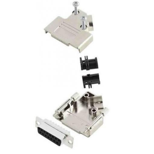 Amphenol Communications Solutions Konektor D-Sub, řada: D45PK-M, počet kontaktů: 15, orientace těla: 45°, Kabel Vnější,