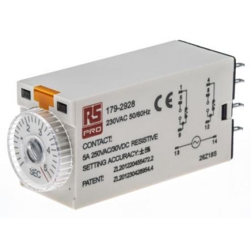 RS PRO Časovací relé, řada: TKB DPDT 2kontaktové 230 V ac 1 funkce 8 kolíků 0.2 to 5 s