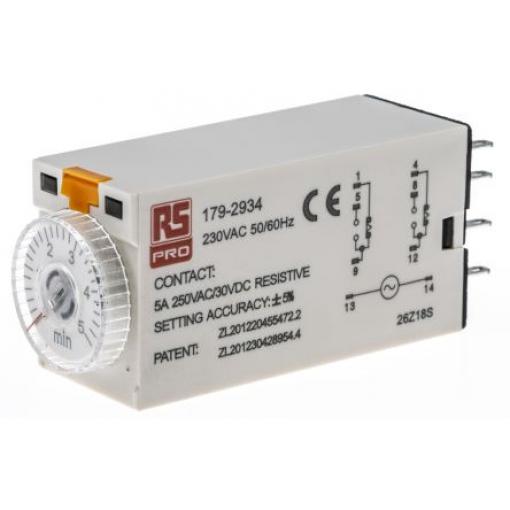 RS PRO Časovací relé, řada: TKB DPDT 2kontaktové 230 V ac 1 funkce 8 kolíků 0.2 to 5 min