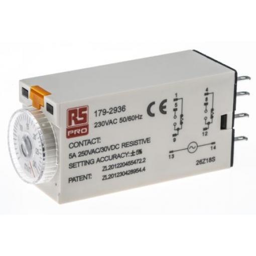 Timer Relay DPDT 2kontaktové 1 funkce 8kolíkový konektor DPDT 230V ac