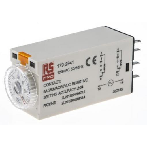 RS PRO Časovací relé, řada: TKB DPDT 2kontaktové 12 V dc 110 V ac 1 funkce 8 kolíků 2 to 60 s