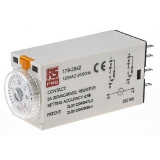 RS PRO Časovací relé, řada: TKB DPDT 2kontaktové 230 V ac 1 funkce 8 kolíků 0.1 to 3 min