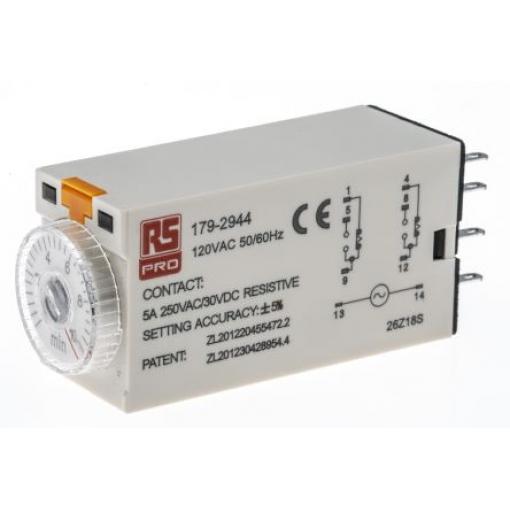 RS PRO Časovací relé, řada: TKB DPDT 2kontaktové 230 V ac 1 funkce 8 kolíků 0.5 to 10 min