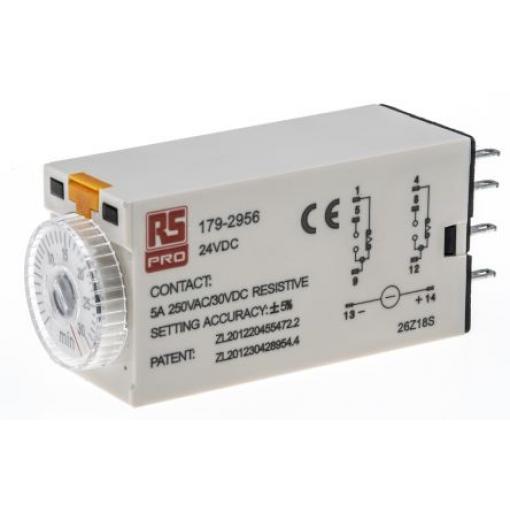 Timer Relay DPDT 2kontaktové 1 funkce 8kolíkový konektor DPDT 24V dc