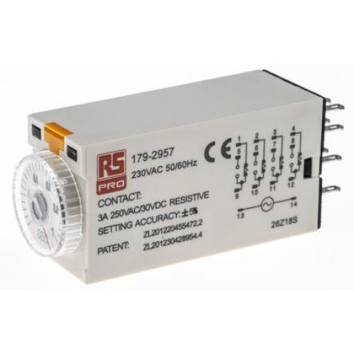 RS PRO Časovací relé Zásuvná montáž 4PDT 4kontaktové 230 V ac 1 funkce 14 kolíkový 0.1 s, 1 s