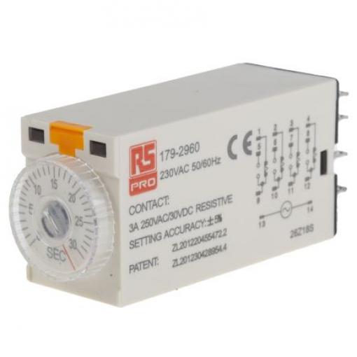 RS PRO Časovací relé, řada: TKB 4PDT 4kontaktové 230 V ac 1 funkce 14 kolíkový 1 to 30 s