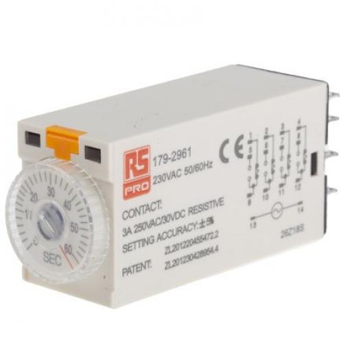 RS PRO Časovací relé, řada: TKB 4PDT 4kontaktové 230 V ac 1 funkce 14 kolíkový 2 to 60 s