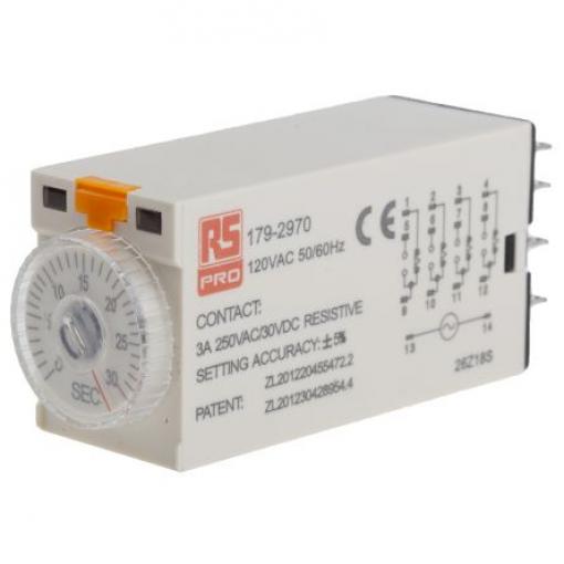 RS PRO Časovací relé, řada: TKB 4PDT 4kontaktové 110 V ac 1 funkce 14 kolíkový 1 to 30 s