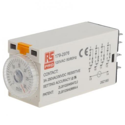 RS PRO Časovací relé, řada: TKB 4PDT 4kontaktové 110 V ac 1 funkce 14 kolíkový 1 to 30 min