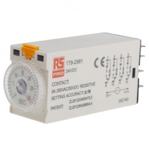 RS PRO Časovací relé, řada: TKB 4PDT 4kontaktové 24 V dc 24 V ac 1 funkce 14 kolíkový 1 to 30 s