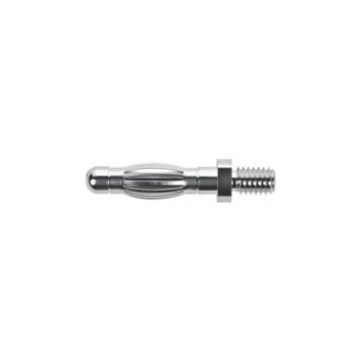 Schutzinger Banánek, 4 mm, 33 V ac, 70V dc, 32A, Stříbrná, Vnější Závit M4, materiál kontaktu: Slitina berylia a mědi,