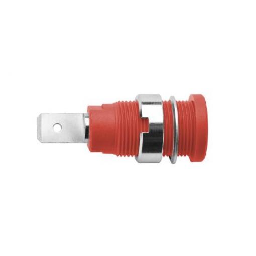 Schutzinger Zásuvka na banánky, 4 mm, 1000V, 10A, Červená, Vnitřní, materiál kontaktu: Mosaz, délka: 35 mm, pokovení