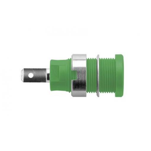 Schutzinger Zásuvka na banánky, 4 mm, 1000V, 24A, Zelená, Vnitřní, materiál kontaktu: Mosaz, délka: 33 mm, pokovení