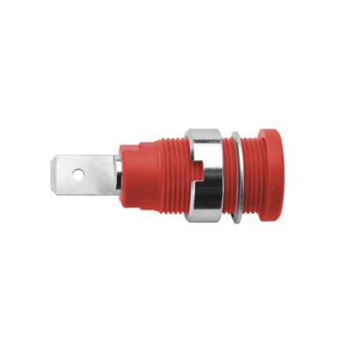 Schutzinger Zásuvka na banánky, 4 mm, 1000V, 24A, Červená, Vnitřní, materiál kontaktu: Mosaz, délka: 34 mm, pokovení