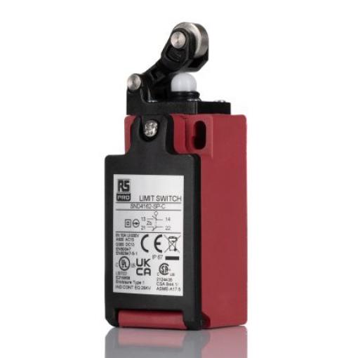 RS PRO Páka s válečkem Spínač blokování 1 NO/1 NC IP67 Plast vyztužený sklem 600 V ac 10 A