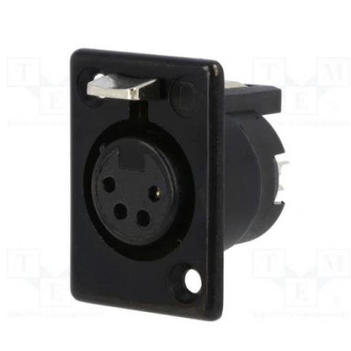 Deltron Konektor XLR, barva Černá, počet kontaktů: 4, orientace těla: Rovný Vnitřní, pokovení: Stříbrná, Panel, 50 V ac,