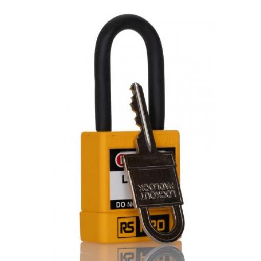 RS PRO, Bezpečnostní blokovací visací zámek Žlutá 1 zámek, Polyvinylchlorid, ABS, Ocel Uzamčení 6 mm