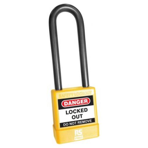 RS PRO, Bezpečnostní blokovací visací zámek Žlutá 1 zámek, ABS, Polyvinylchlorid, Ocel Uzamčení 5 mm