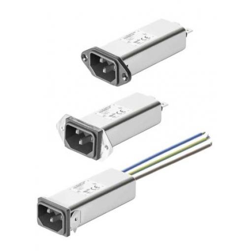 Vstupní filtr IEC, Samec, 48 x 96 x 22.4mm C14, Přední montáž, Faston, 10A, 250 V AC, 400Hz, -25→ +85 °C.