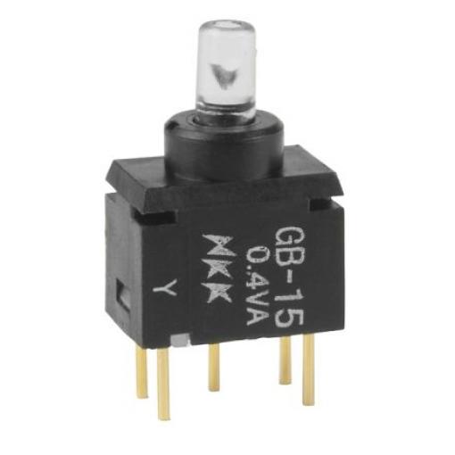 NKK Switches Tlačítkový spínač, řada: GB SPST Průchozí otvor zap-zap Osvětlené, barva LED: Žlutá 28 V dc 28 V ac