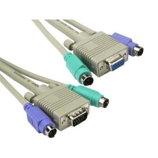 RS PRO Kabel KVM Vnější, A: VGA, B: PS2 x 2 Samec/samice 5 m, Šedá