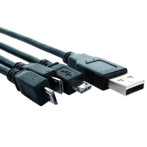 RS PRO Kabel USB do zásuvky IC Vnější, A: USB typu A, 800 mm Vnější, Černá, B: Micro USB typ B x 3