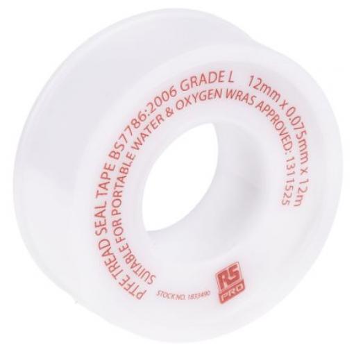 Páska PTFE, Bílá RS PRO, délka: 12 m 12 mm 0.075 mm
