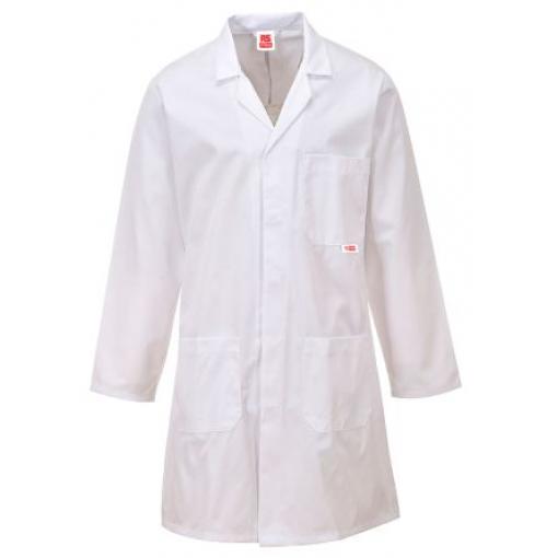 Laboratorní plášť, Bílá Unisex, SC: S, Odolné vůči chemikáliím 3, Bavlna, polyester Opakovaně použitelné