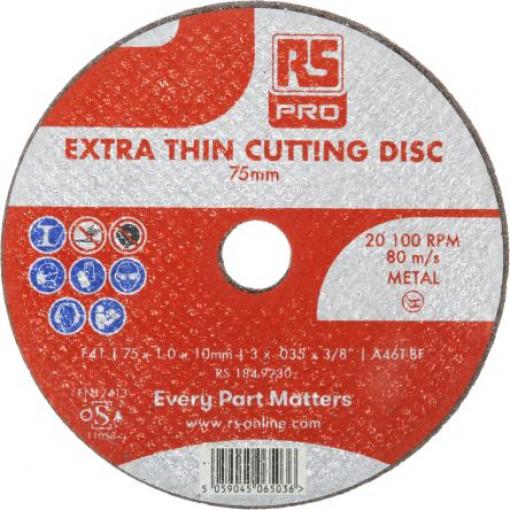 Řezný kotouč Oxid hlinitý zrnitost 10 75 mm, tloušťka: 1 mm, max. bezpečná rychlost: 20400 rpm RS PRO Jemné 10 V balení