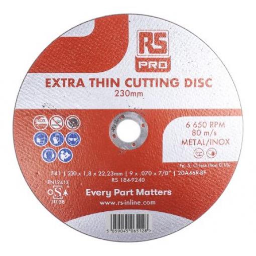 Řezný kotouč Oxid hlinitý zrnitost 5 230 mm, tloušťka: 1.8 mm, max. bezpečná rychlost: 6600 rpm RS PRO Jemné 5 V balení