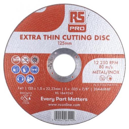 Řezný kotouč Oxid hlinitý zrnitost 5 125 mm, tloušťka: 1 mm, max. bezpečná rychlost: 12200 rpm RS PRO Jemné 5 V balení
