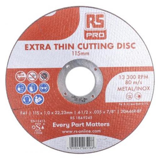 Řezný kotouč Oxid hlinitý zrnitost 5 115 mm, tloušťka: 1 mm, max. bezpečná rychlost: 13300 rpm RS PRO Jemné 5 V balení