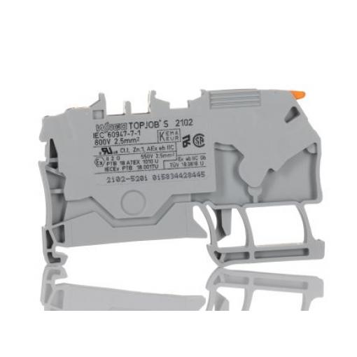 WAGO Napájení přes svorkovnici 2102-5201, 800 V Šedá 2.5 mm² 1 Klecová svorka IECEx/ATEX