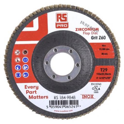Brusný disk Zirkon zrnitost 5 115 mm Střední, max. bezpečná rychlost: 13300 rpm RS PRO 5 V balení