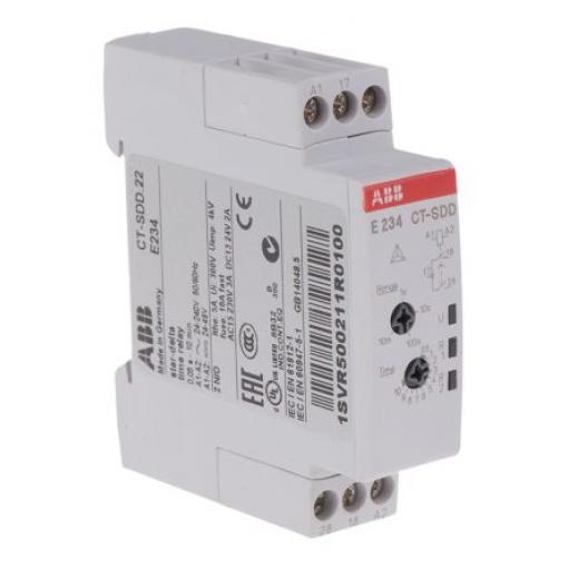 ABB Časovací relé, řada: 1SVR Lišta DIN DPST 2kontaktové 48 V dc 24 to 240 V ac 1 funkce Šroub 0.05 s to 10 min