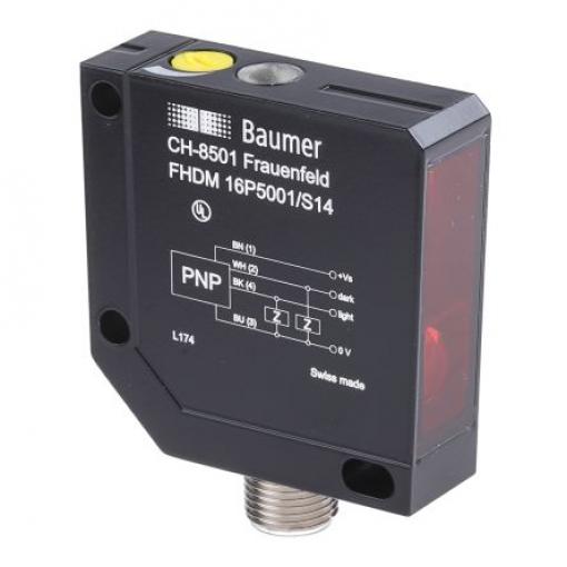 Baumer Fotoelektrický snímač, řada: FHDM 16P LED Blok 4kolíkový M8, výstup: PnP Difuzní IP67