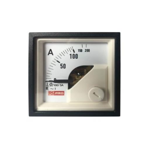 Analogový panelový ampérmetr, řada: RS PRO 100 A, výška výřezu: 45 mm St., šířka výřezu: 45 mm, přesnost měřicího