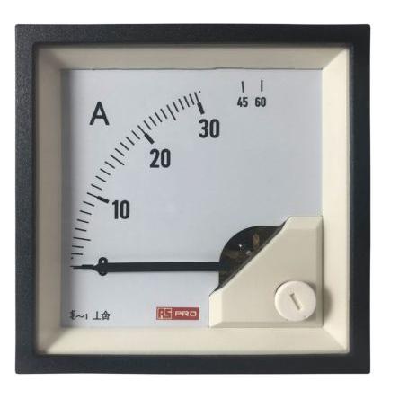 Analogový panelový ampérmetr, řada: RS PRO 100 A, výška výřezu: 68 mm St., šířka výřezu: 68 mm, přesnost měřicího