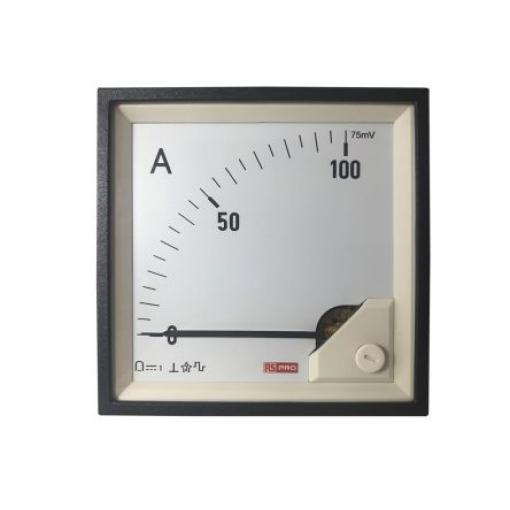Analogový panelový ampérmetr, řada: RS PRO, výška výřezu: 96 mm DC, šířka výřezu: 96 mm, přesnost měřicího přístroje: 1