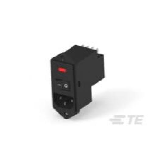 TE Connectivity Filtr IEC 6A, řada: Corcom P C14 Vnější, Montáž na přírubu, 230 V ac 2 póly, 50/60 Hz, 40 °C, -10 °C
